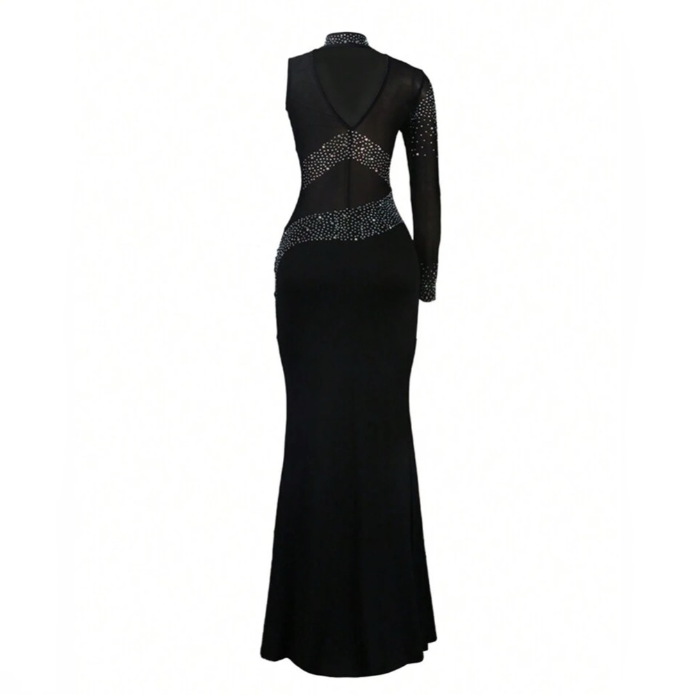 Rhinestone Detail Contrast Mesh Mermaid Hem Dress - Picture 3 of 4